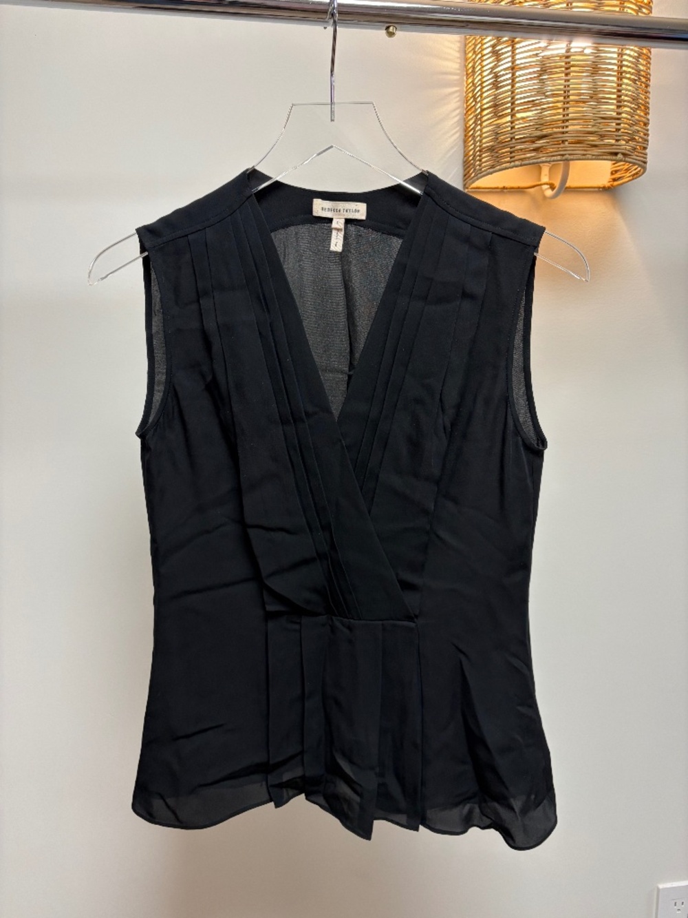Rebecca Taylor Black Silk Pleated Wrap Blouse